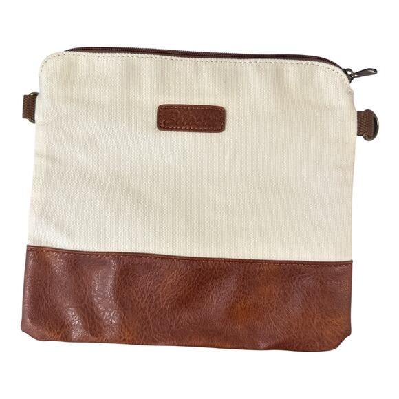 Canvas Weekender Duffle Bag Cream Brown Shoe Compartment Travel - Picture 12 of 13